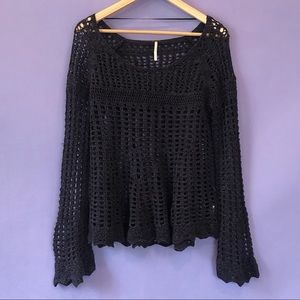 Free People Gray Crochet Knitted Pullover Sweater